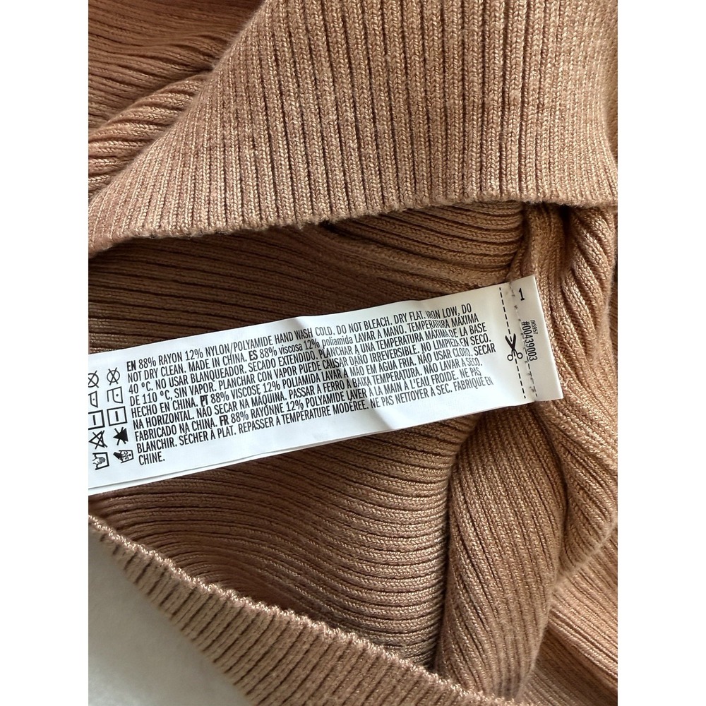 Forever 21 Women Tan Ribbed Knit V-Neck Spaghetti Strap Midi Bodycon Dress Small - Picture 7 of 7